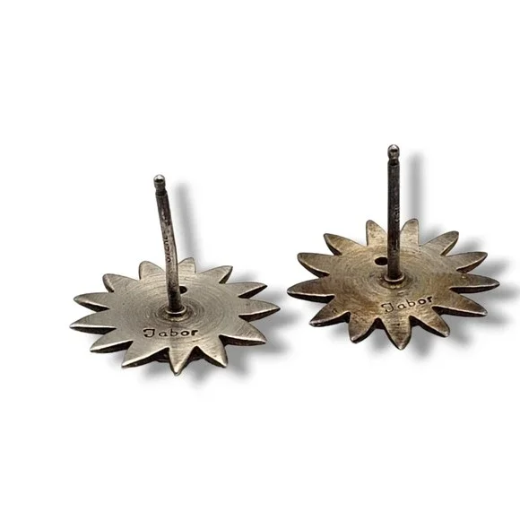 Vintage Jabor Sunflower Stud Earrings Pewter Brass Post Pierced - Picture 6 of 11